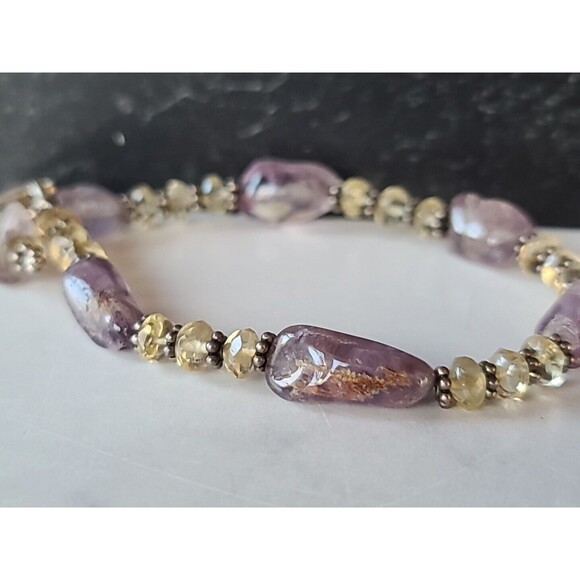 925 Sterling Silver Amethyst And Tourmaline Adjustable Beaded Bracelet Vintage - Picture 6 of 10